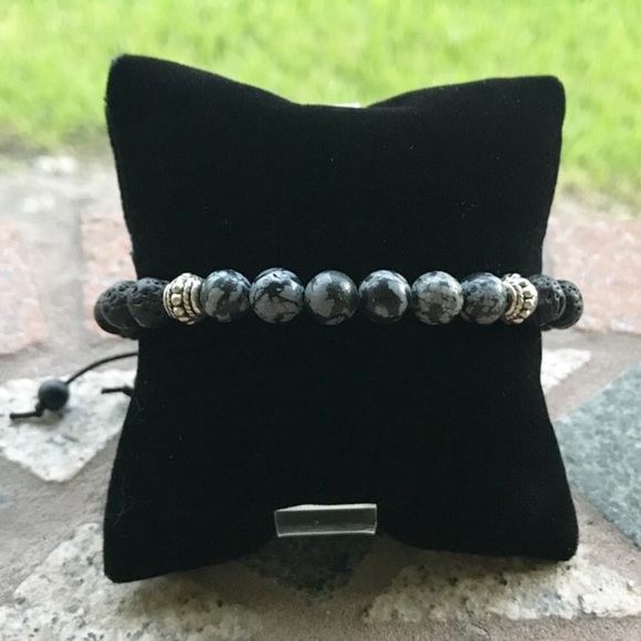 Men or women macrame lava rock & obsidian - Picture 7 of 8